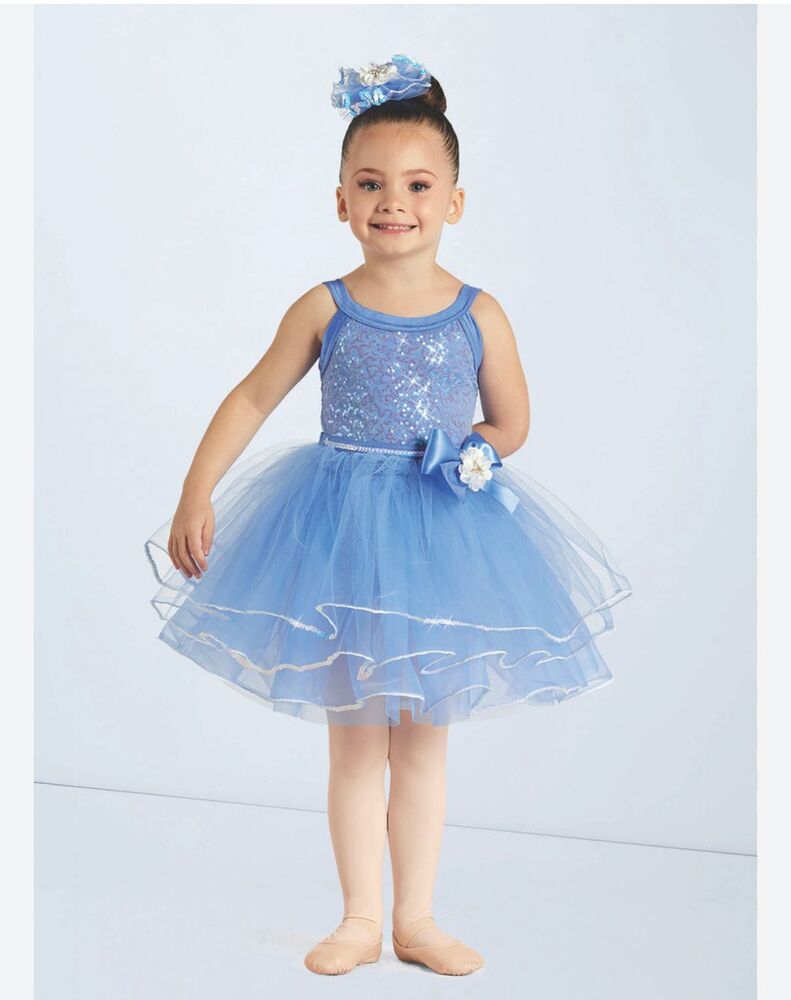 Weissman Girls XS XSC Blue Sequin Tutu Dress with Floral Accent